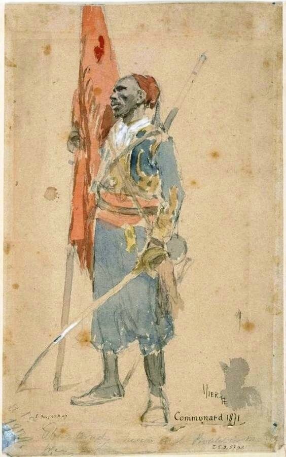 Vierge, porte drapeau communard, noir