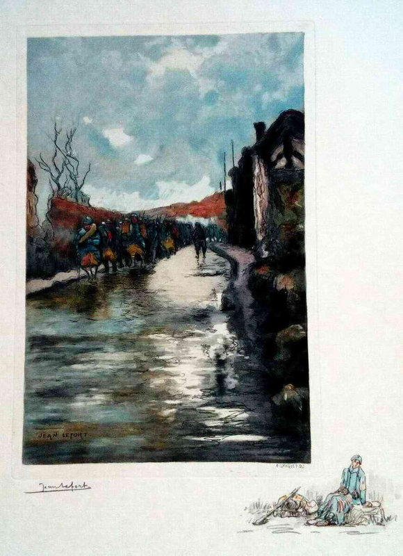 Guerre14-18-Aquarelle-originale-Aquatinte-signée-Jean-Lefort