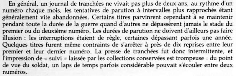 Journal de tranchées durée