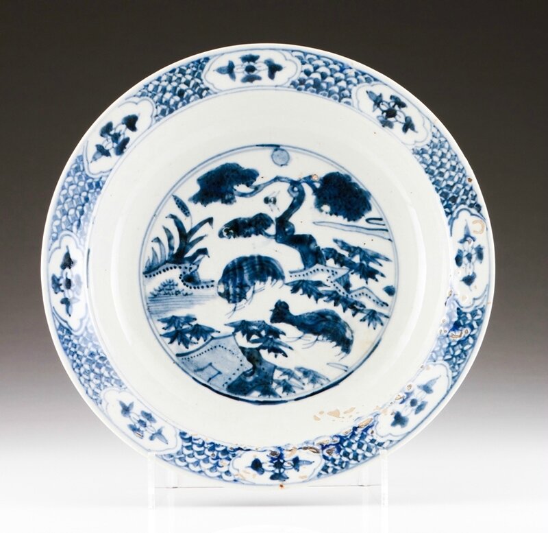 A Chinese porcelain charger, Ming dynasty, late 14th-early 15th century