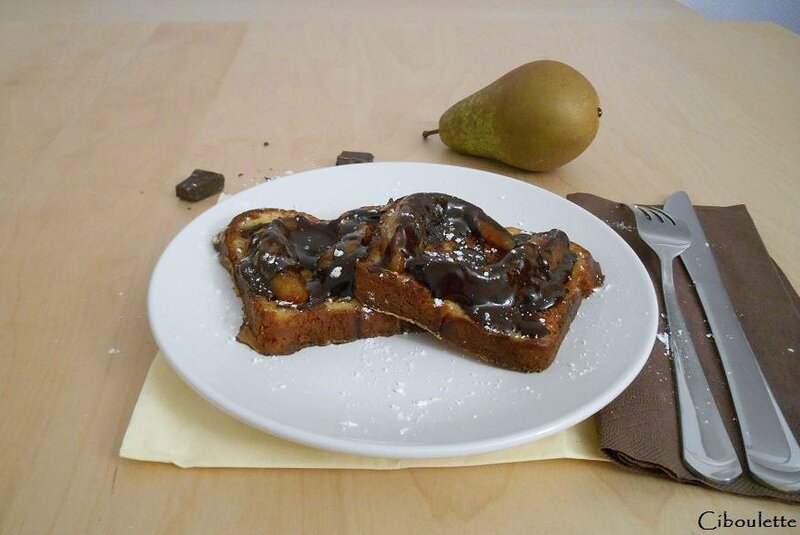 Brioche perdue aux poires & au chocolat