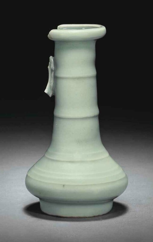 A rare small Longquan celadon 'bamboo' vase,xianwenping, Southern Song-Yuan dynasty, 12th-14th century