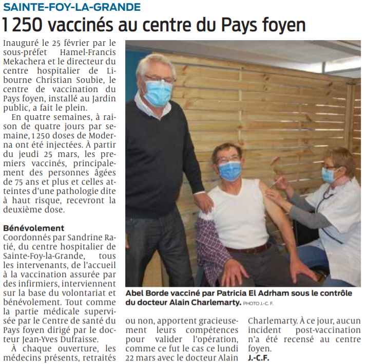 2021 03 24 SO Sainte-Foy-La-Grande 1250 vaccinés au centre du Pays Foyen