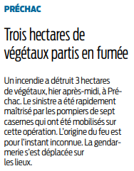2019 06 28 SO Préchac 3 hectares de végétaux partis en fumée