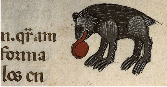 Ourse léchant son petit - Livre des Propriétés des choses - ca 1350 destiné à Gaston Phoebus - Bibl Ste Geneviève