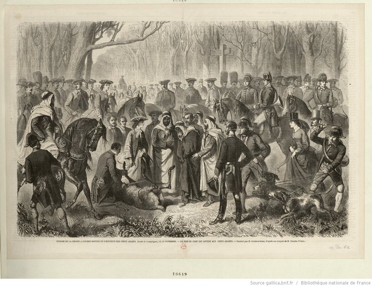 BNF Chasse à courre donnée en l'honneur des Chefs arabes (Forêt de Compiègne) le 29 Novembre estampe 1862