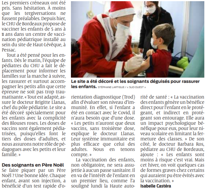 2021 12 23 SO Au CHU première journée de vaccination des 5-11 ans2