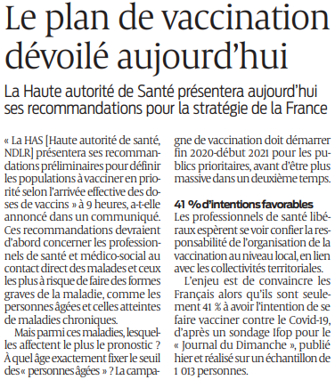 2020 11 30 SO Plan de vaccination dévoilé aujourd'hui