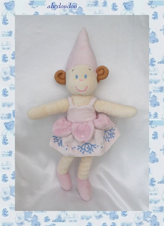 Doudou Peluche Poupée Fée Robe Rose Clair Arbre Bleu Kiabi