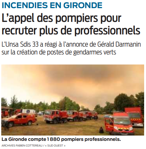2022 08 23 SO Incendies en Gironde L'appel des pompiers pour recruter plus de professionnels