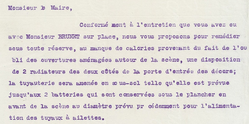 1913 08 14 Salles Fêtes Chauffage Courrier Bains Douches à Maire p1