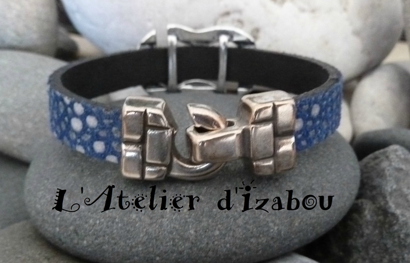 P1200993 bracelet femme cuir bleu constellation et passant original