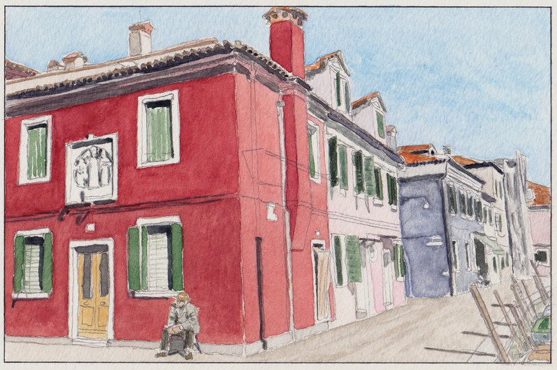 1024 Aquarelles de Venise 23 Maison d'angle à Burano (sans bords)