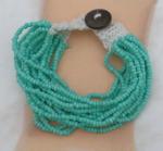 Bracelet Dana Multirang Tibétain Rocailles Vert Eau Fil Crocheté Fermoir Bouton