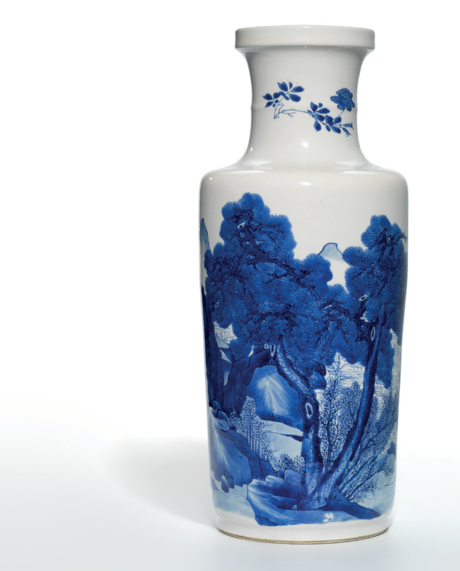 A blue and white 'Fishermen' rouleau vase, Kangxi period (1662-1722)