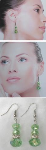 Boucles d'Oreilles Asli 3 Perles Crystal Facetté Vert Rondelle Strass Crystal Argent Du Tibet