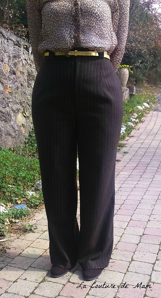  Pantalon large rayé en lainage
