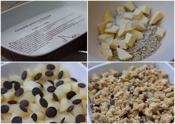 préparation crumble poire chocolat flocon d'avoine blog chez requia cuisine et confidences