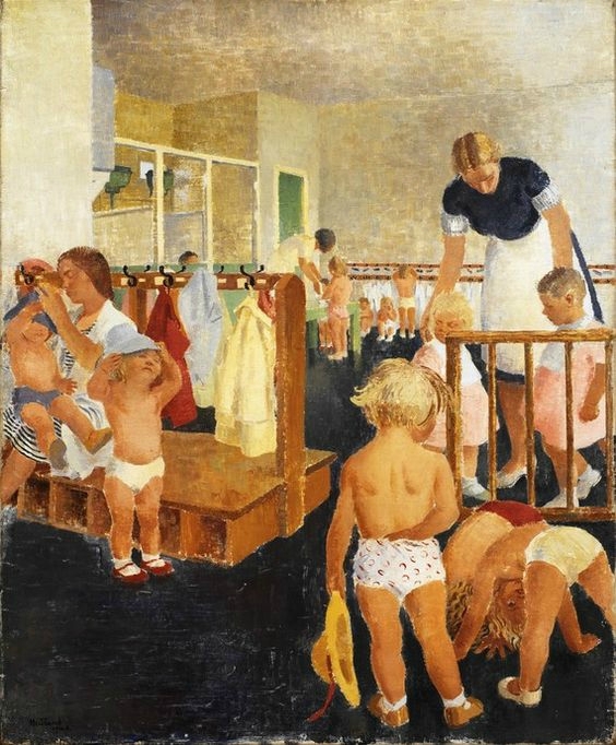 Elsie Hewland (1901-79) painted A Nursery School for War-Workers’ Children in 1941