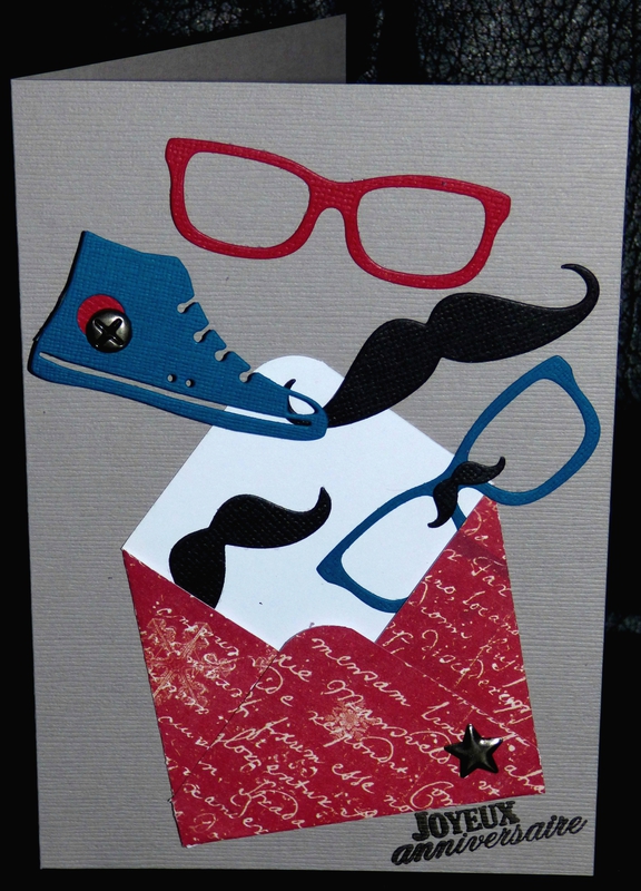 carte d'anniversaire ado avec enveloppe et envolée lunettes, moustaches et basket