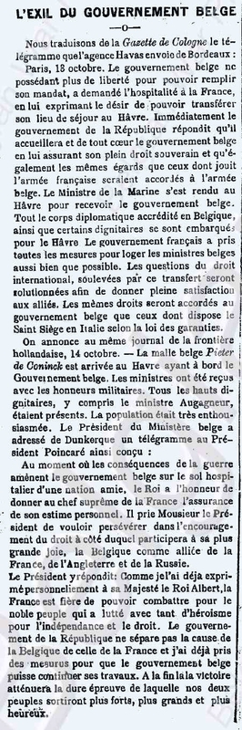 Exil Belge le bruxellois 18 10 1914