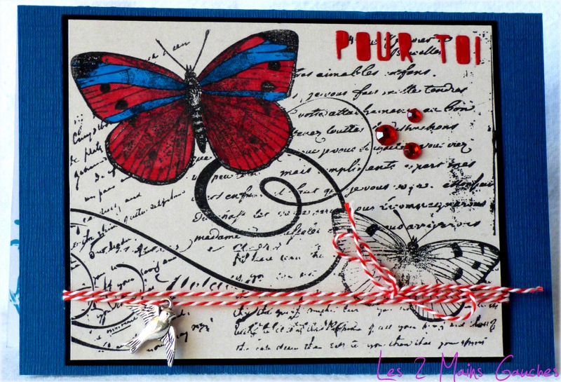 carte avec papillon rouge et bleu