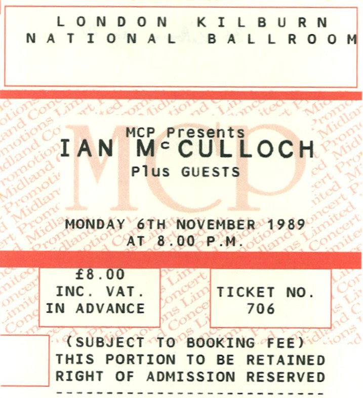 1989 11 Ian McCulloch Kilburn National Ballroom Billet