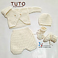 TUTO tricot bb BOUTIQUE bebe modele layette bébé et patron a tricoter Explications brassière, <b>bonnet</b>, bloomer, chaussons