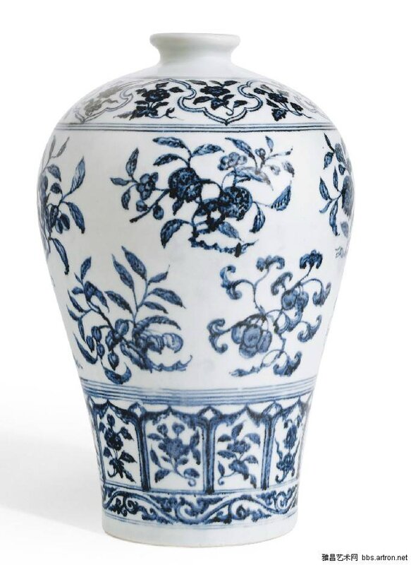 Blue and white ‘fruit sprays’ meiping, Ming dynasty, Yongle period, from the Meiyintang Collection