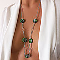 Collier vert pour femme, sautoir chaîne et perles artisanales