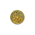 A rare turquoise-inlaid gold fitting, <b>Western</b> Han dynasty