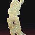 A very rare and superb pale greenish-yellow jade figural pendant, Western Zhou dynasty, <b>9th</b>-<b>8th</b> <b>century</b> <b>BC</b>