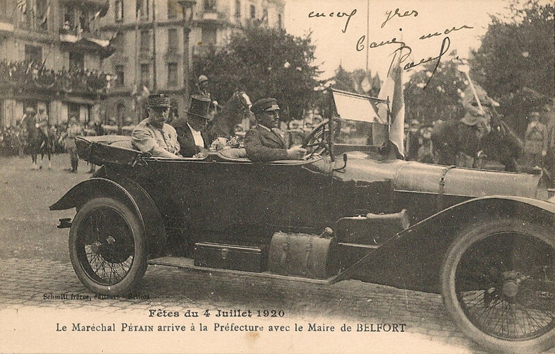 1920 07 04 Belfort CPA 4 Croix de guerre Arrivée Pétain