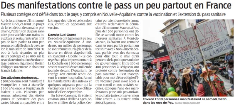 2021 07 18 SO Des manifestations contre le pass un peu partout en France