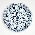 Dish <b>with</b> design of flowers of the four seasons, circa 1400, China, Ming dynasty (1368 - 1644), Yongle period (1403 - 1424)