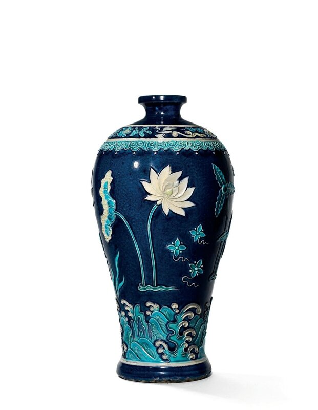A finely decorated fahua ‘lotus pond’ vase, meiping, Chenghua period (1465-1487)