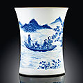 A blue and white waisted brush pot, bitong, Transitional period, <b>circa</b> <b>1630</b>-1650