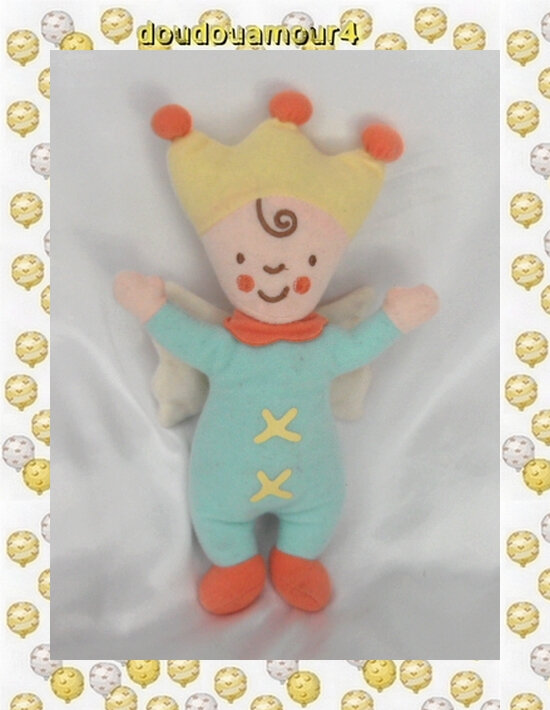 Doudou Peluche Roi Lutin Ailes Dim Dam Doum Bleu Jaune Orange Katerine Roumanoff