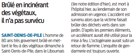 2022 05 10 SO Brûlé en incinérant des végétaux il n'a pas survécu