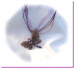 Pendentif Papillon Roma Métal Couleur Bronze Email Et Strass Violet Cordon Multirang Violet