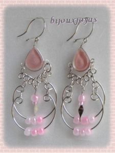 Boucles D'Oreilles Lorena Verre Murano Rose Métal Argenté Artisanat du Pérou