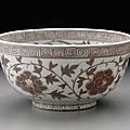 Bowl with underglaze red decoration of flower scrolls. Chinese, Ming dynasty, Hongwu period, 1368–98