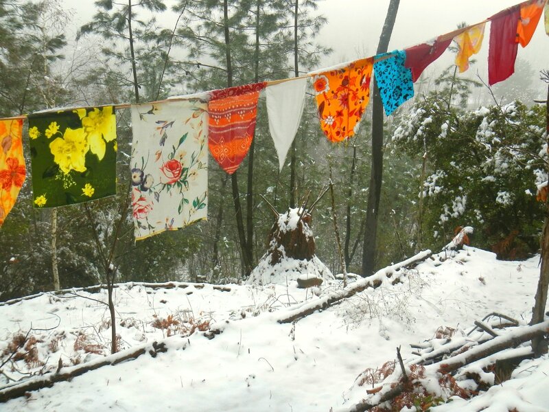 drapeaux sur tipi fougère yurtao