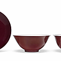 A red-enameled bowl <b>and</b> a red-glazed bowl, Qing dynasty (1644-1911)