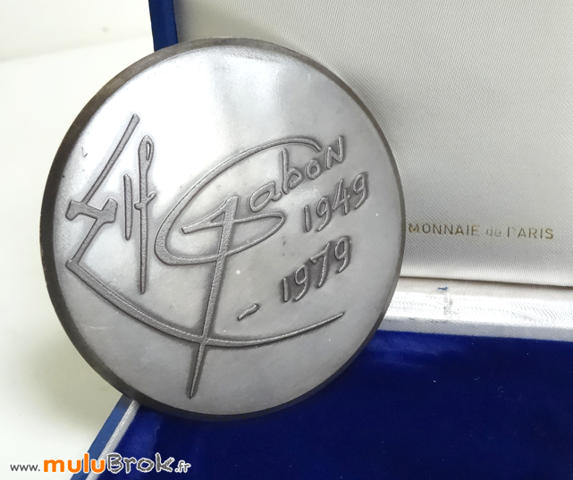 MEDAILLE-ARGENT-ELF-GABON-1979-muluBrok-2-Brocante-Antique