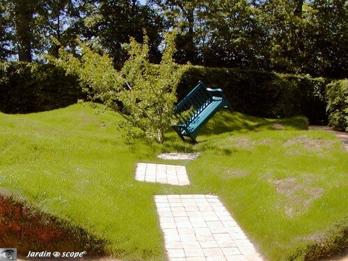 Banc aspiré avec la pelouse par les tréfonds de la terre