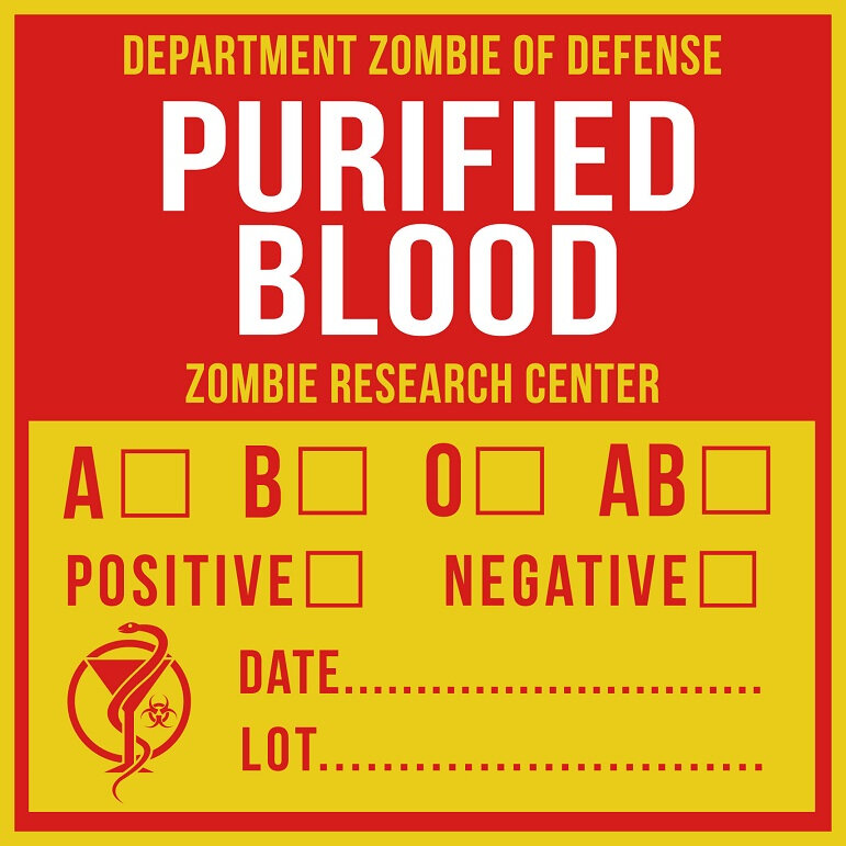 purified blood label zombie biohazard sample blood radioactive danger caution project virus research center