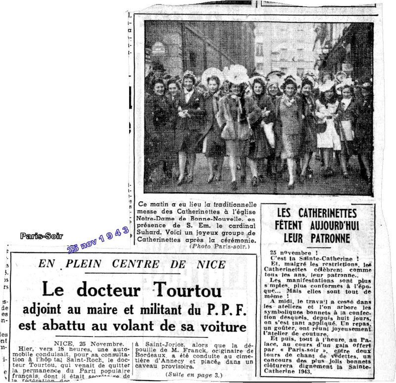 cat 23 1943 Paris soir catherinettes et attentat