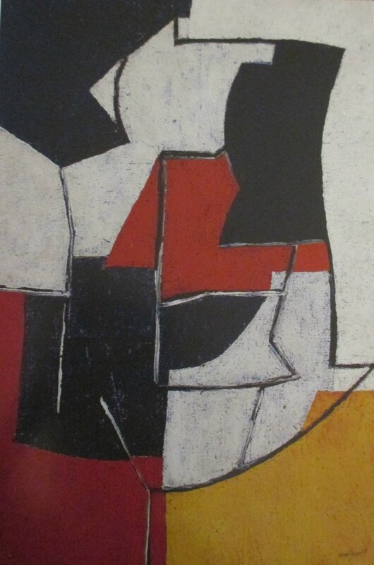 Composition rouge jaune blanc bleu aux traits 1952