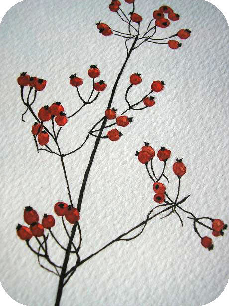 Aquarelle baies rouge zoom